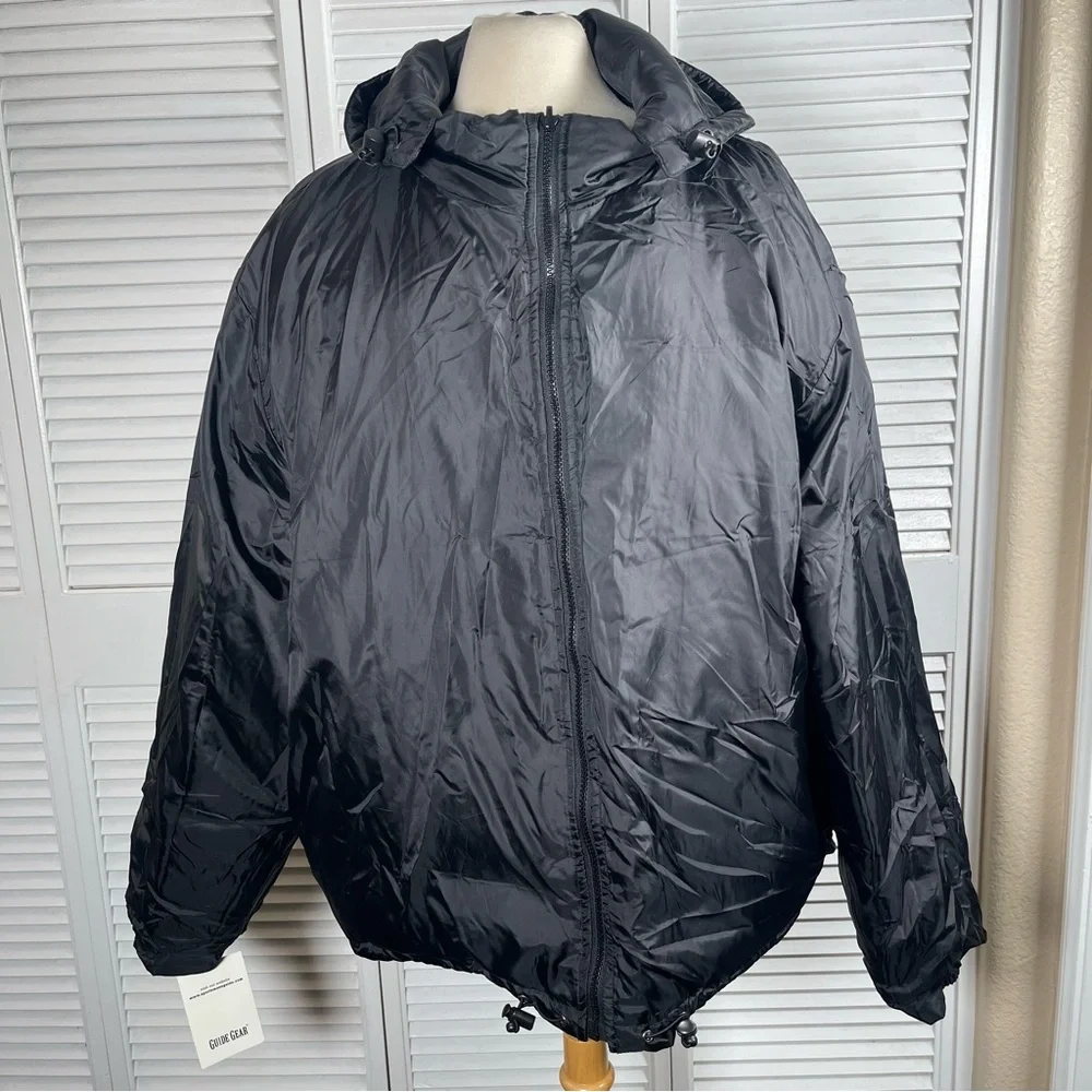 Guide Gear Reversible Down/Feather Puffer Jacket 2XL Black/Blue Hooded NWT